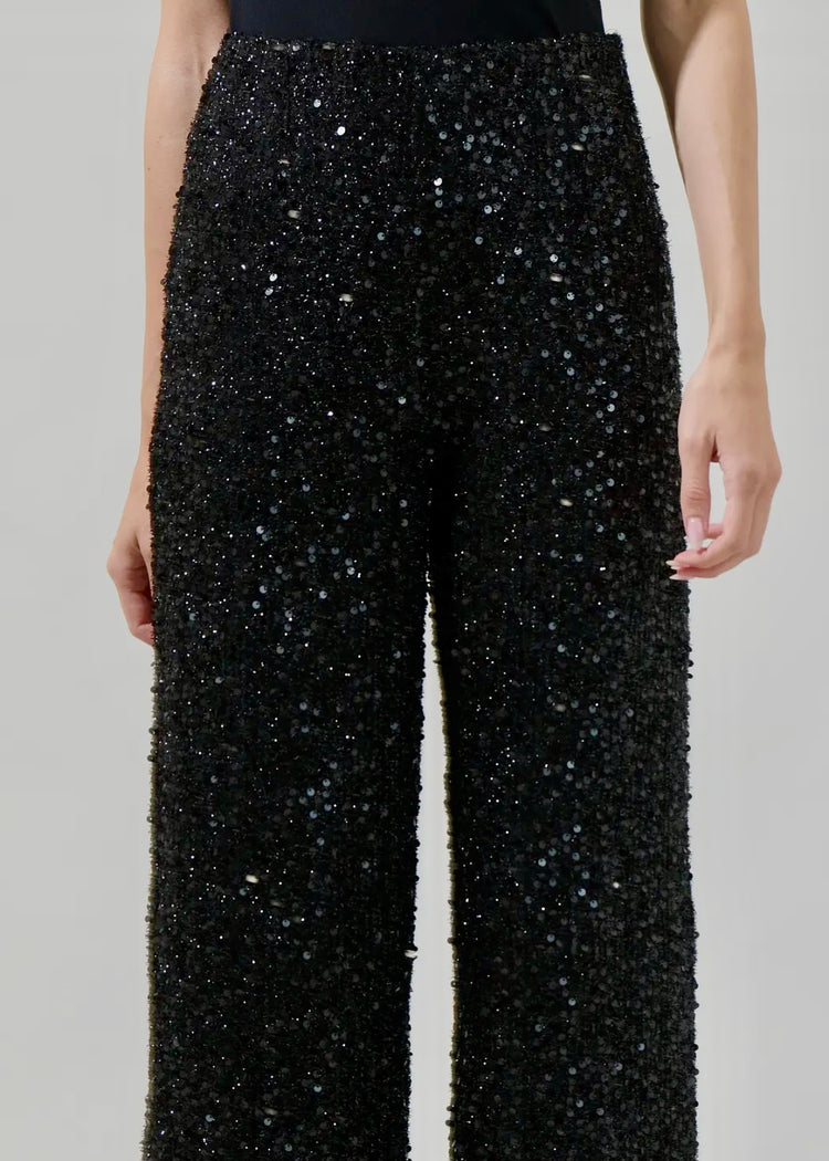 MILA | black sequin wide leg trousers