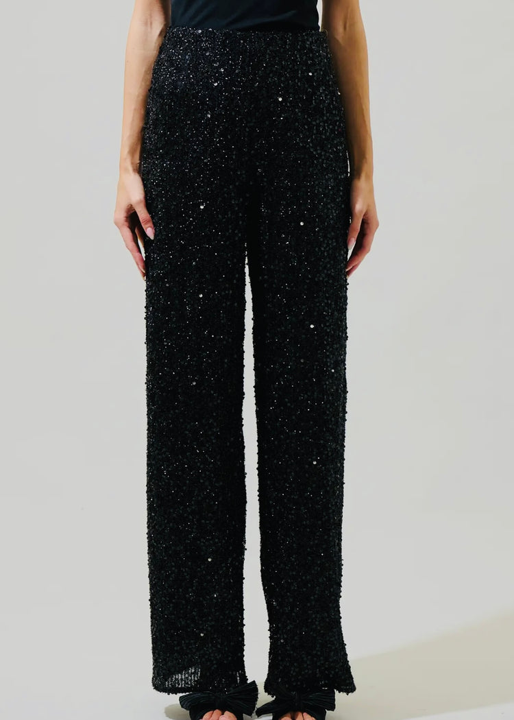 MILA | black sequin wide leg trousers