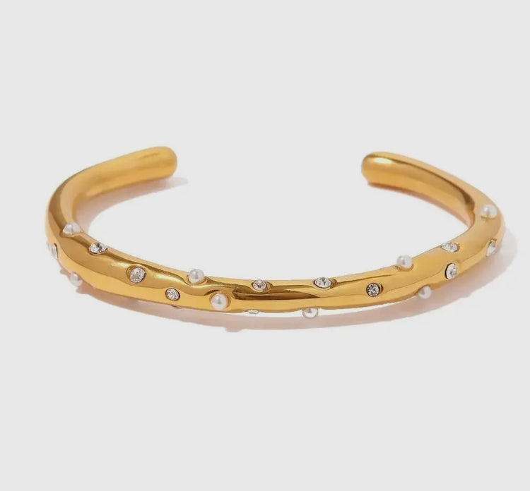 PEARL | gold pearl and cubic zirconia bangle