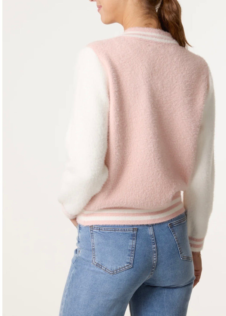 RILEY | luxury knit blush pink bomber jacket