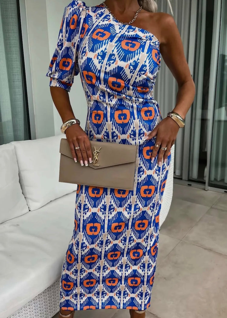 KATE | blue and orange one shoulder midiaxi dress
