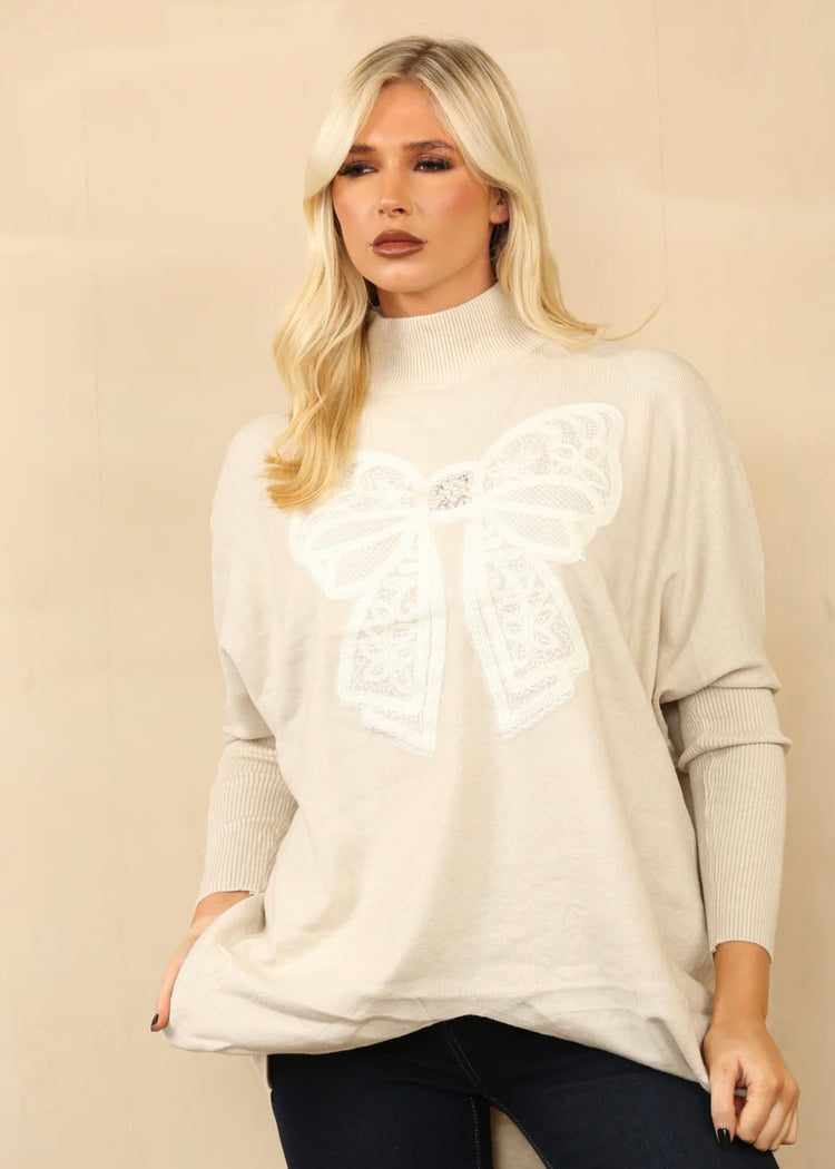 ZARA | cream bow detail jumper