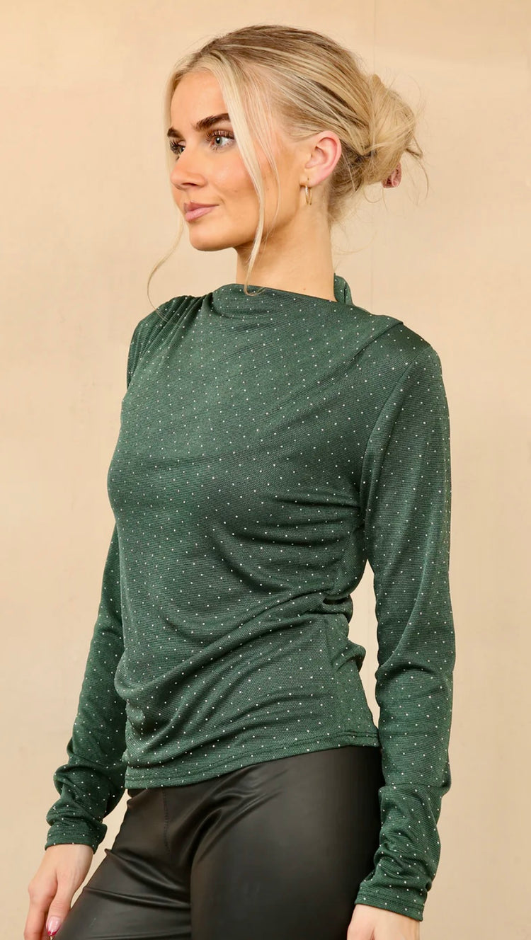 LYLA | green diamanté embellished long sleeve top
