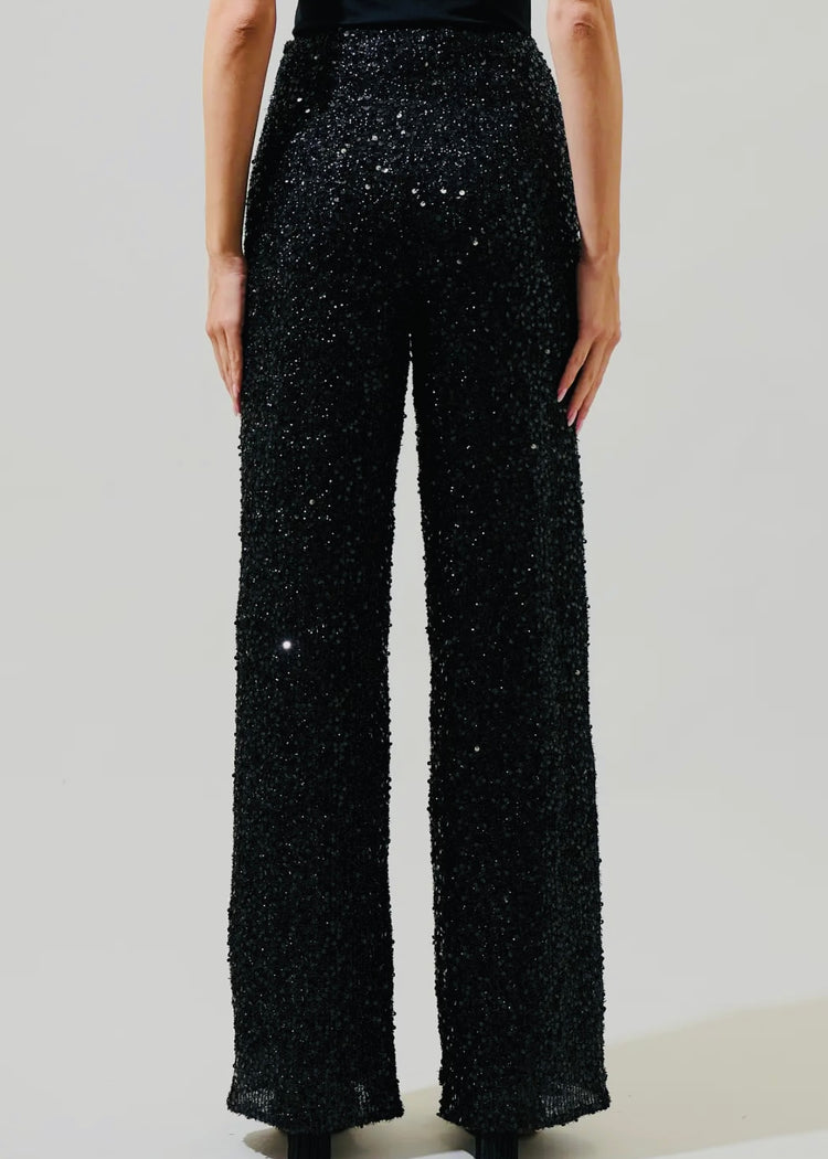 MILA | black sequin wide leg trousers