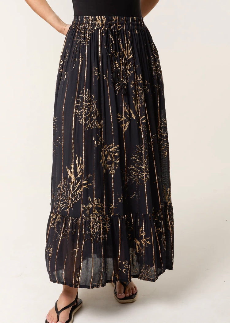 AMELIA | black and gold foil maxi skirt