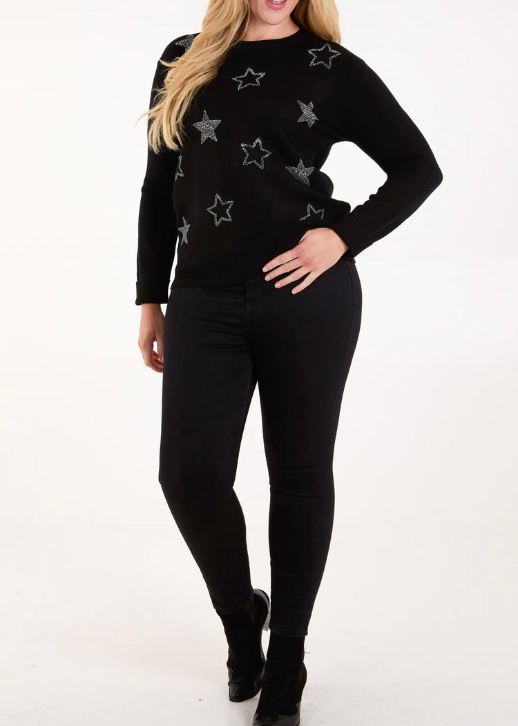 MIA | Black diamanté star embellished jumper