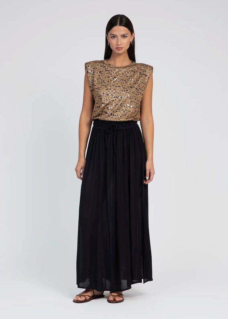 SIENNA | gold leopard print metallic round neck top