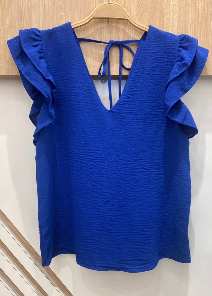 EVERLY | royal blue frill sleeve top