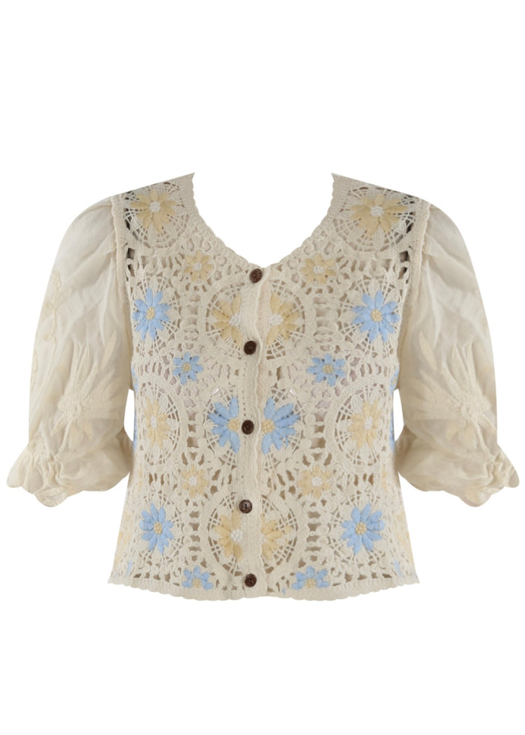 JESS | floral crochet cardigan with frill sleeve