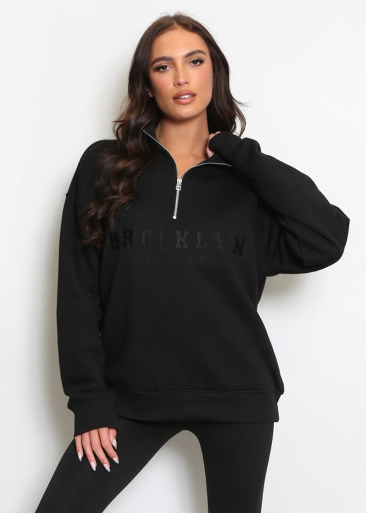 BROOKLYN | black Brooklyn half zip sweatshirt