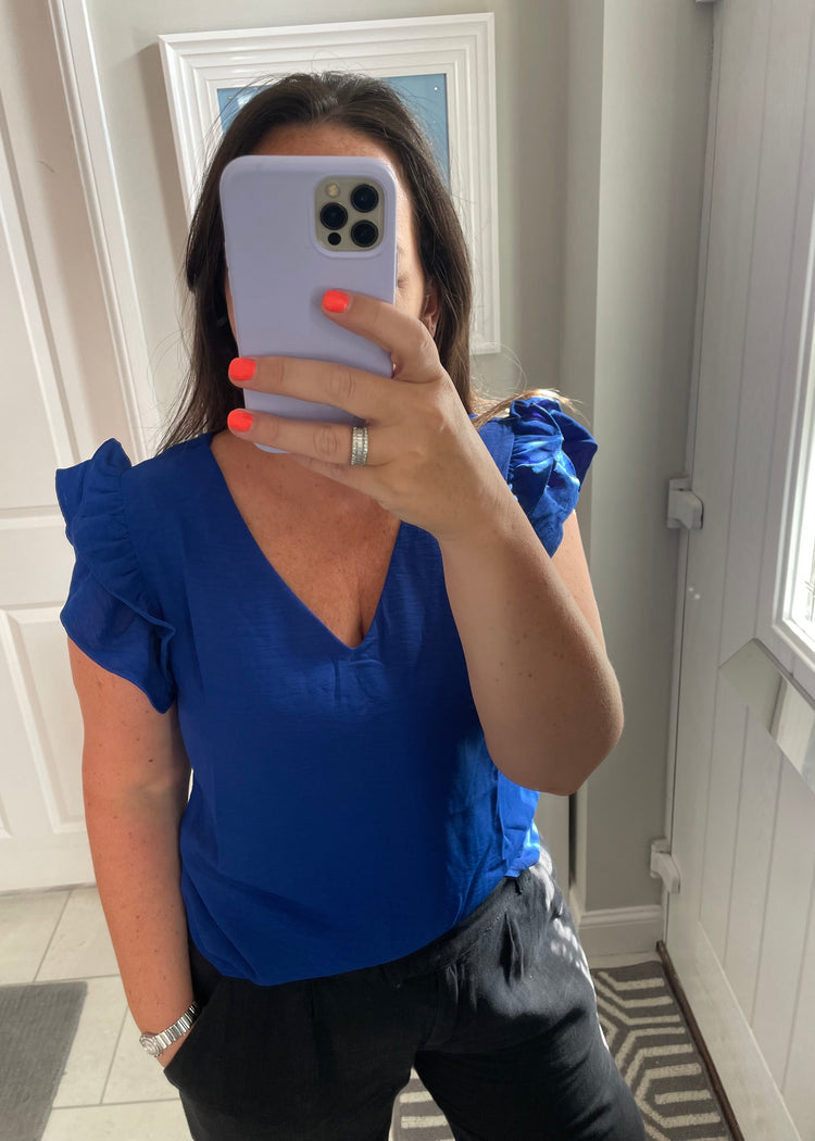 EVERLY | royal blue frill sleeve top