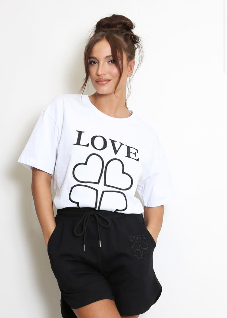 JESSICA | black and white love slogan t-shirt and shorts set