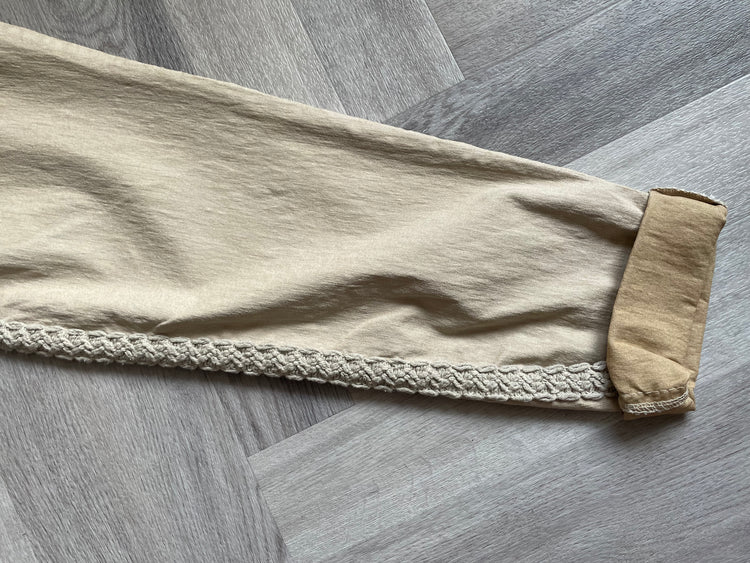 MILLIE | beige magic stretch trousers with embroidery at side seam