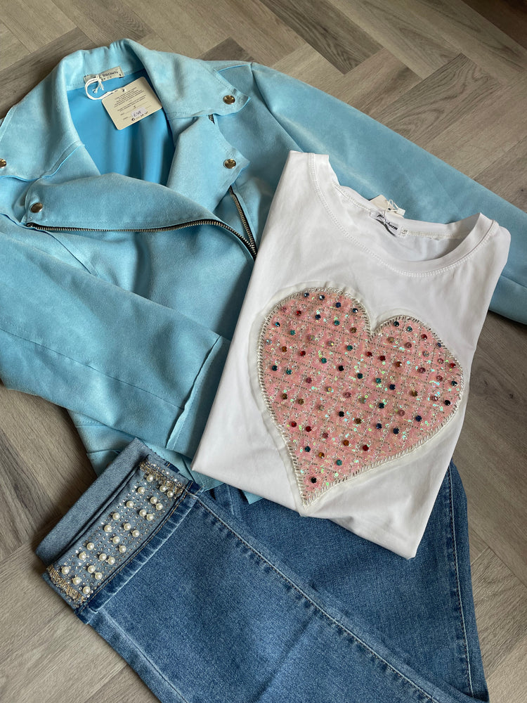 ELLA | light blue faux suede biker jacket
