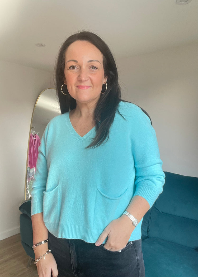 MILLIE | blue soft knit v-neck jumper
