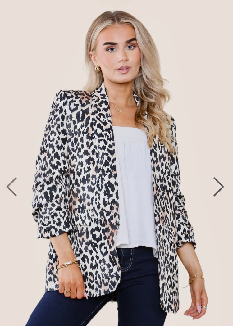 ZOE | animal print ruched sleeve blazer