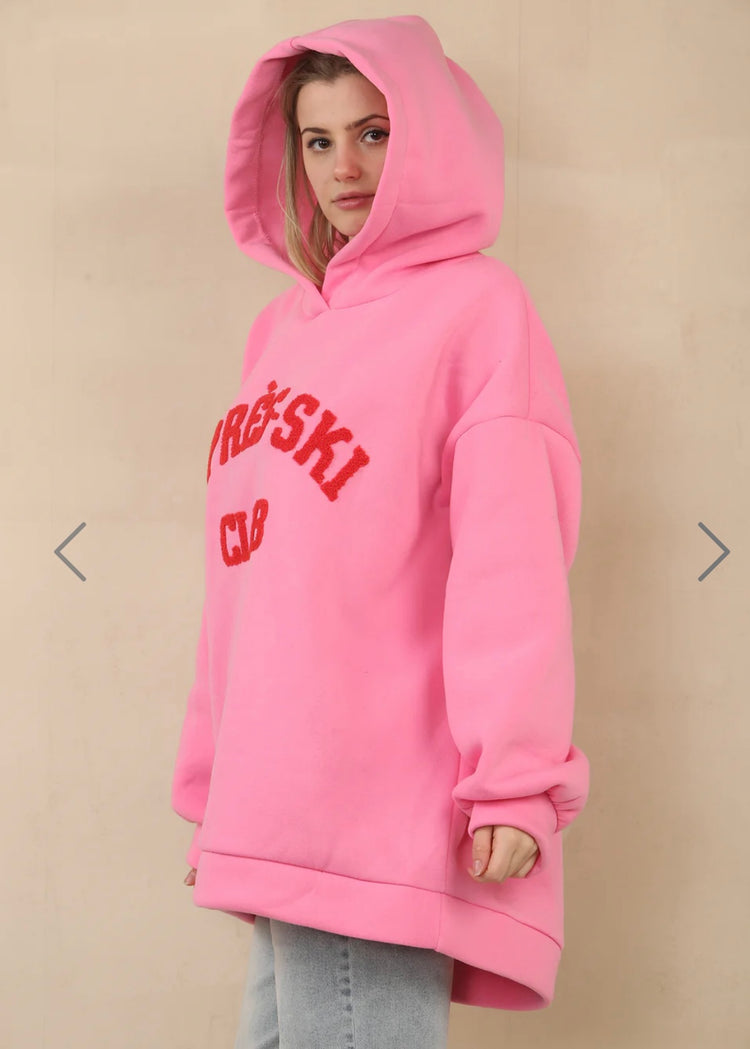 KATE | pink oversized Apres-Ski slogan hoodie