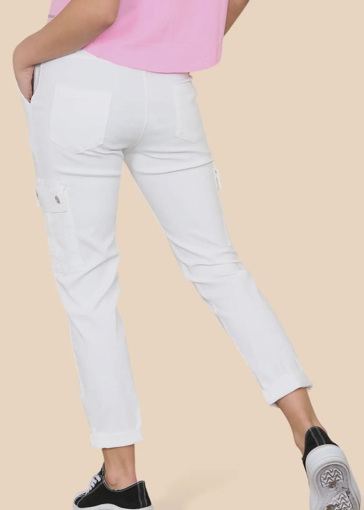MILLIE | white magic stretch cargo trousers