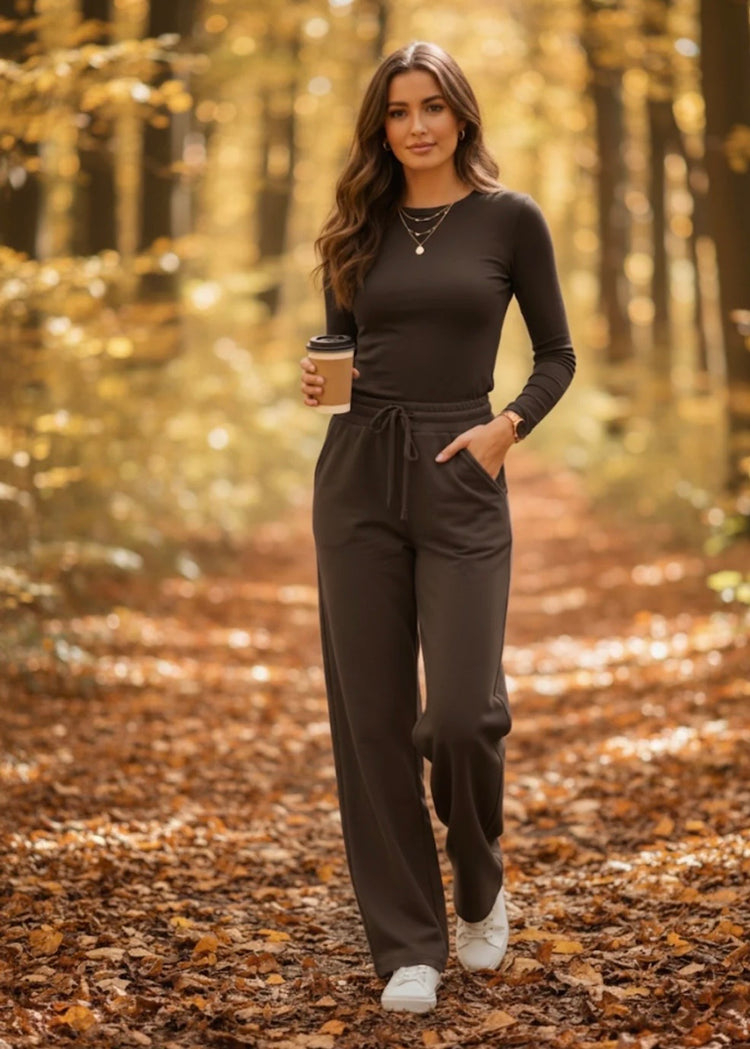 TERRI | brown soft feel round neck long sleeve top