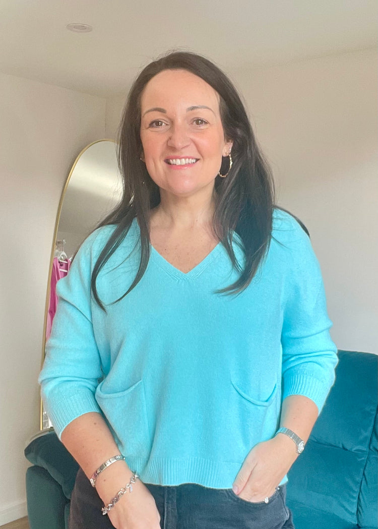 MILLIE | blue soft knit v-neck jumper