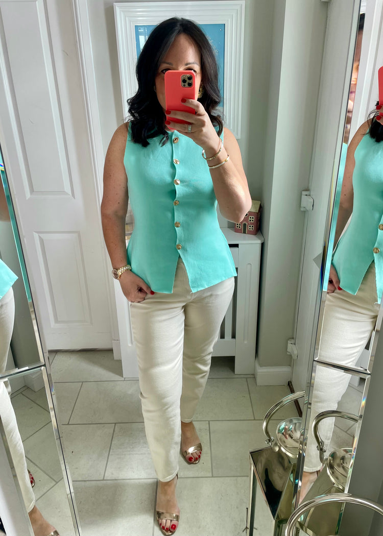 CHRISTIE | mint fine knit peplum waistcoat