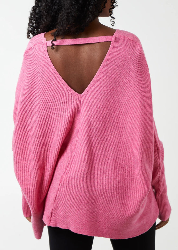 JOANIE | pink super soft knitted v-neck jumper