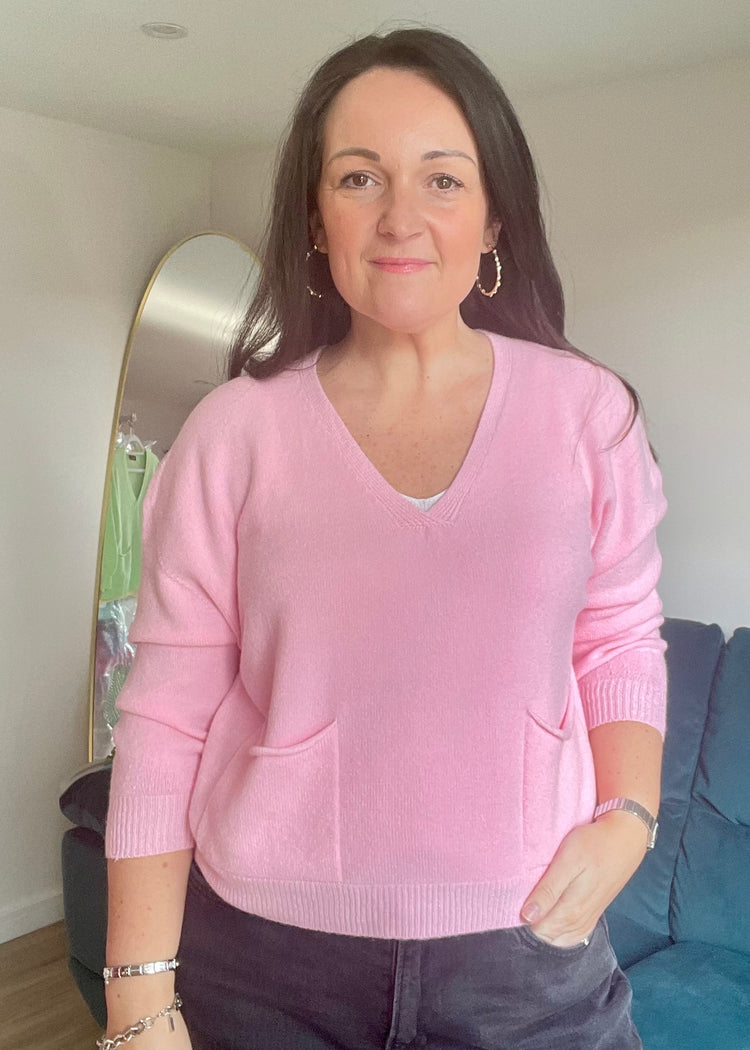 MILLIE | baby pink soft knit v-neck jumper