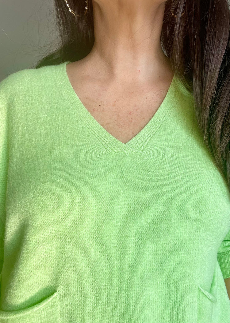 MILLIE | lime green soft knit v-neck jumper