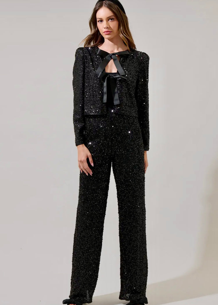 MILA | black sequin wide leg trousers