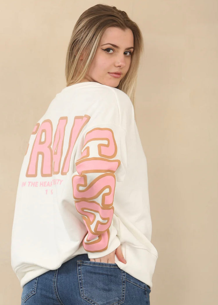 CAMERON | white San Francisco slogan sweatshirt