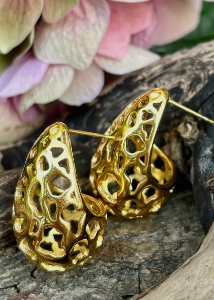 BLAIR | 18ct gold plated hollow tear drop shaped earrings