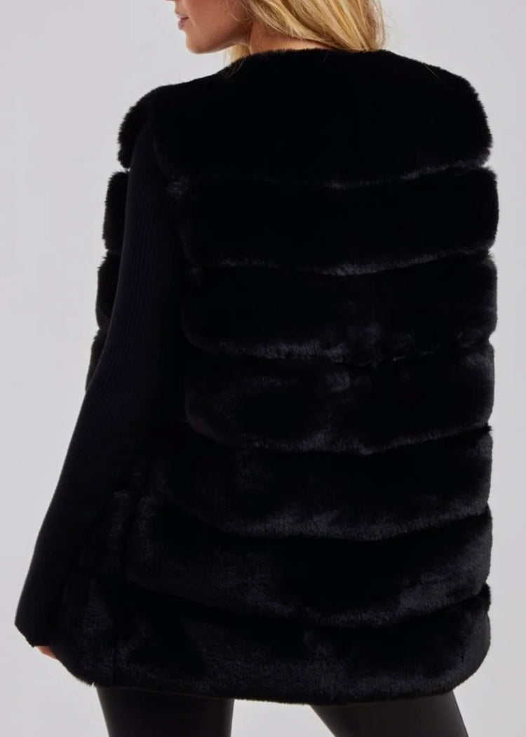 ADDISON | black faux fur pelted gilet