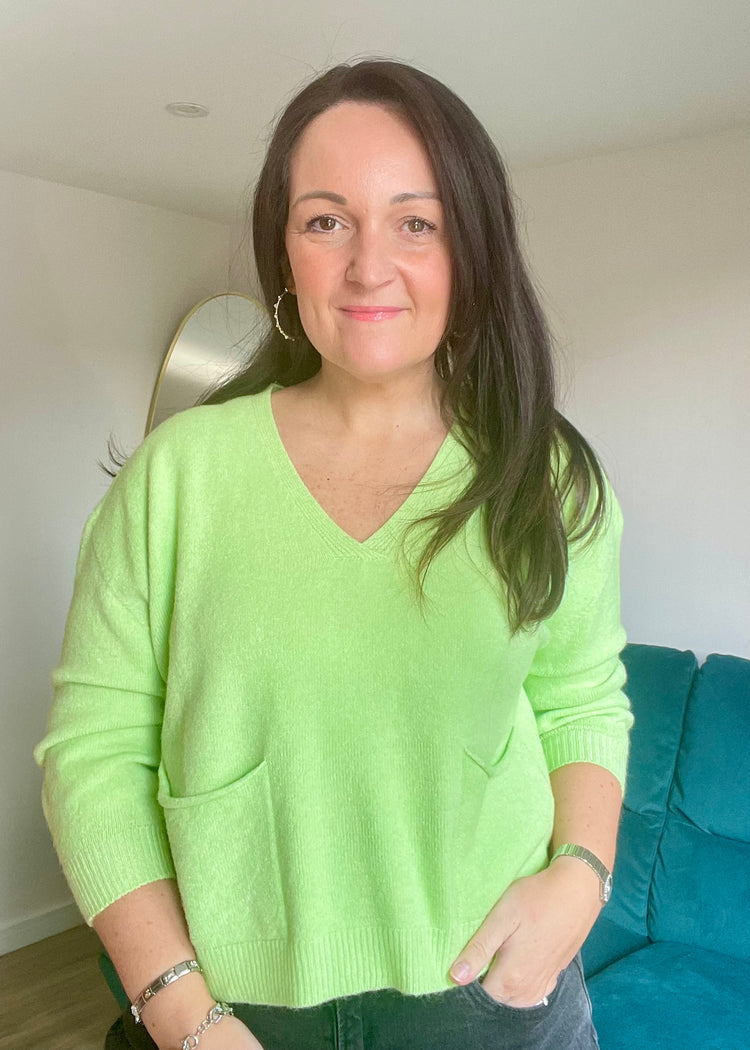 MILLIE | lime green soft knit v-neck jumper