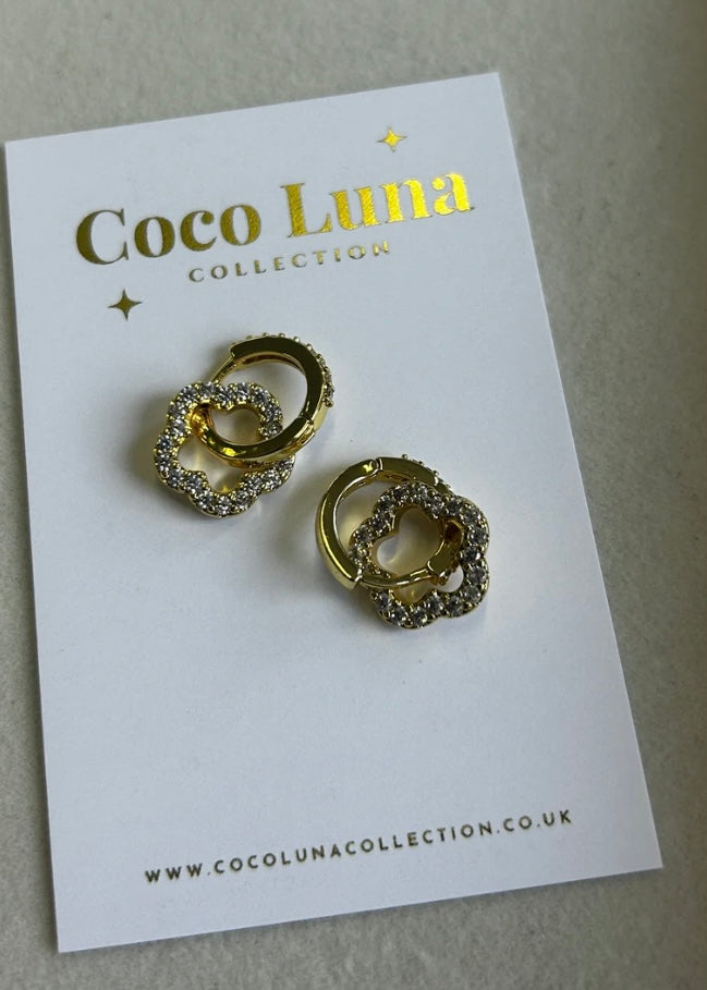 ANNA | gold diamanté clover earrings