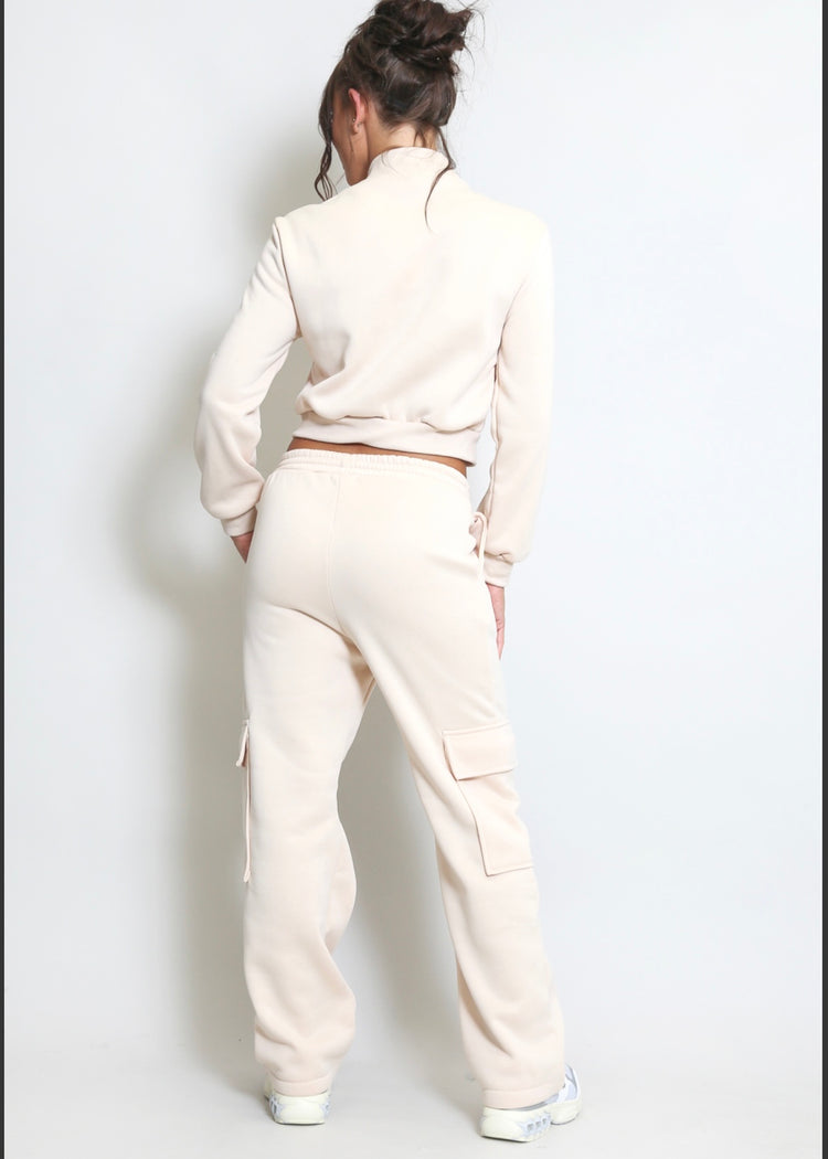AMY | beige jersey jacket and cargo trousers set