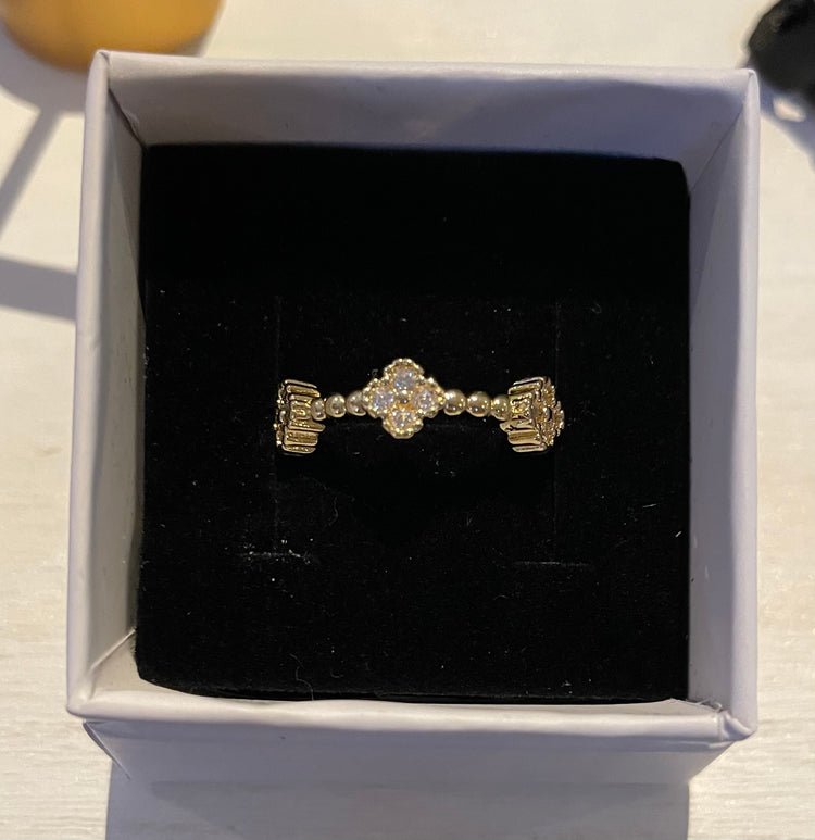 ROSE | 18ct gold PVD plated petite crystal clover adjustable ring