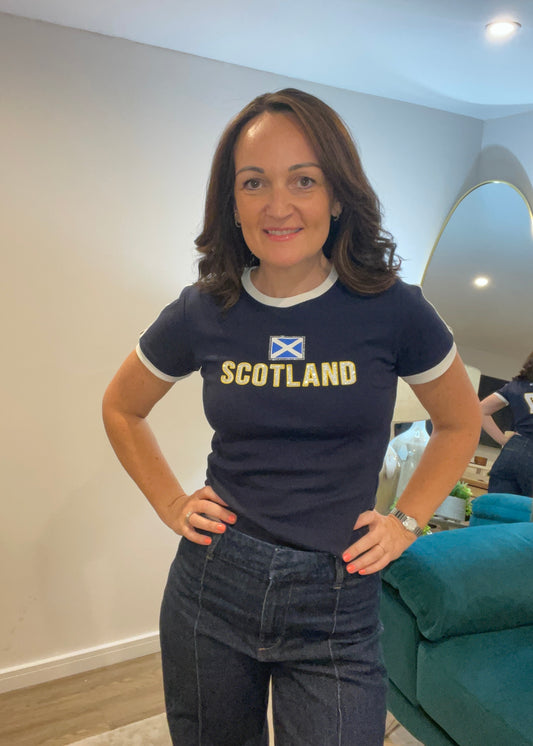 BONNIE | navy Scotland embellished top