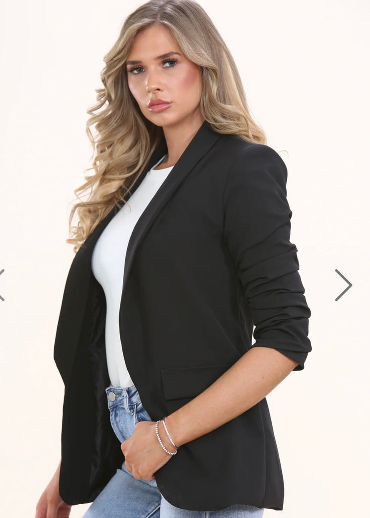 ZOE | black ruched sleeve blazer