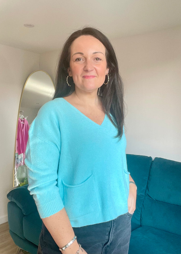 MILLIE | blue soft knit v-neck jumper