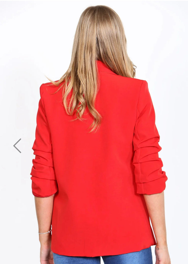 ZOE | red ruched sleeve blazer
