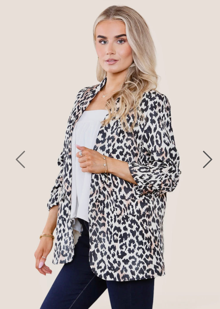 ZOE | animal print ruched sleeve blazer