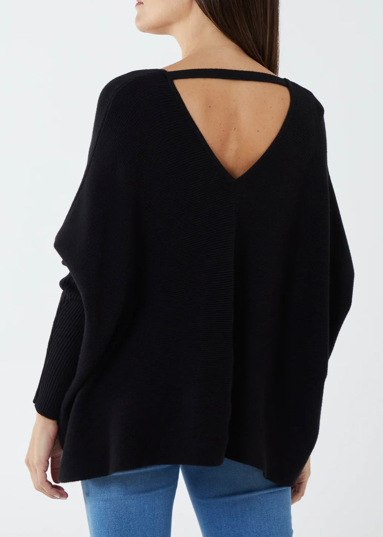 JOANIE | black super soft knitted v-neck jumper
