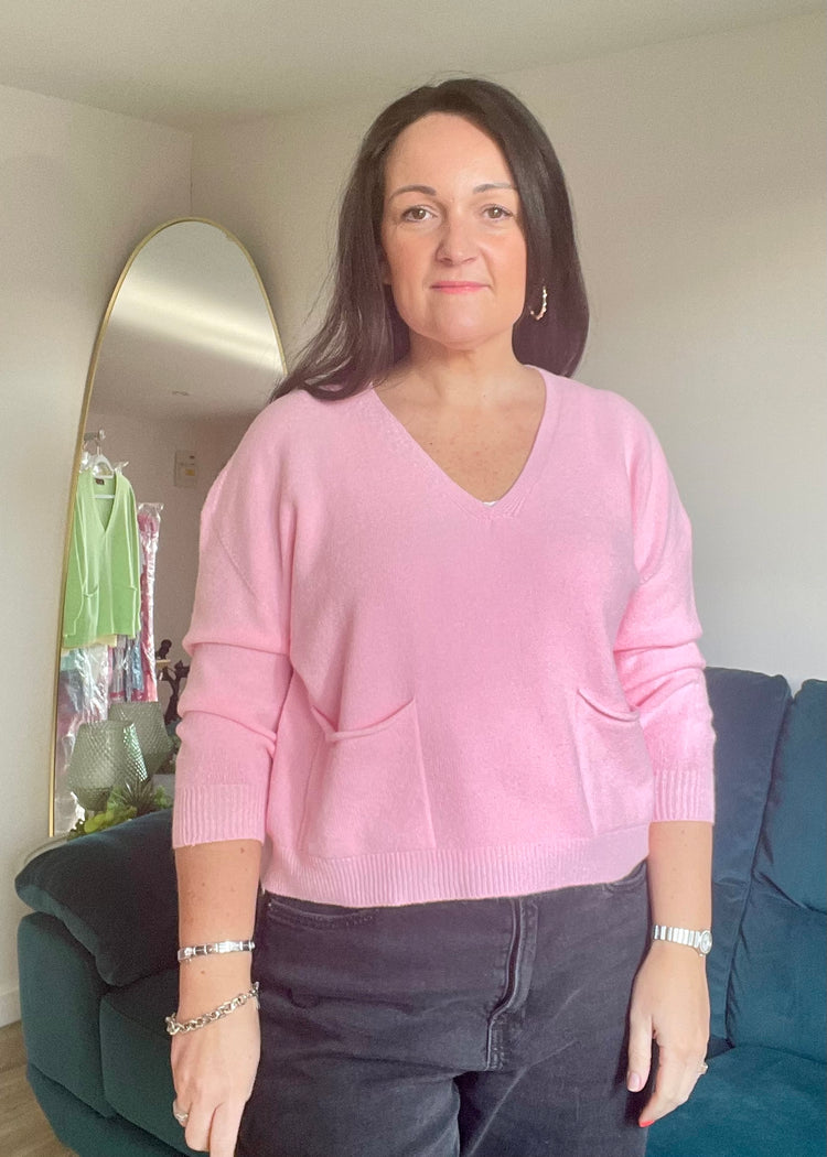 MILLIE | baby pink soft knit v-neck jumper