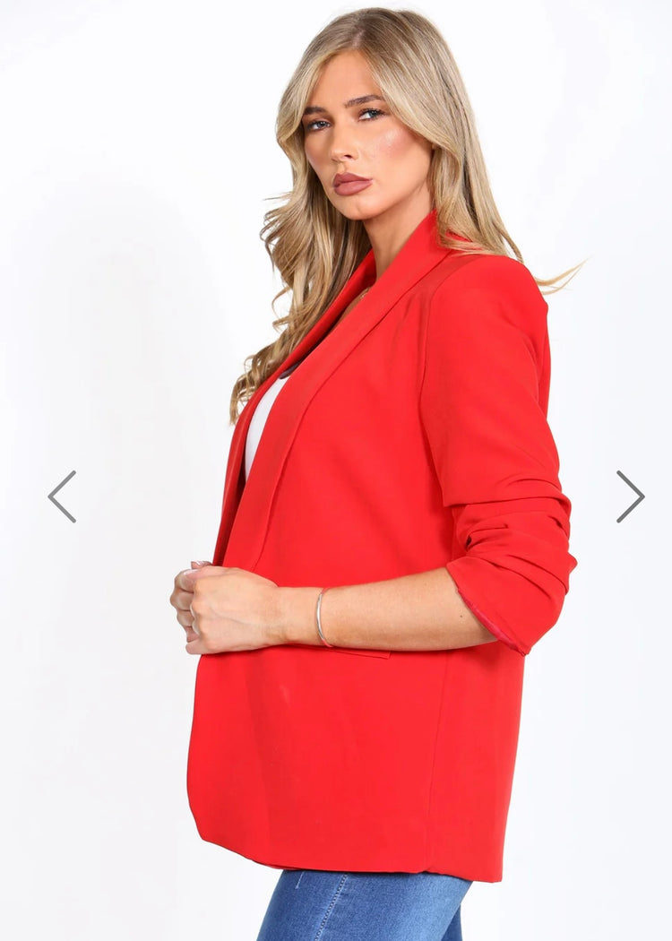 ZOE | red ruched sleeve blazer
