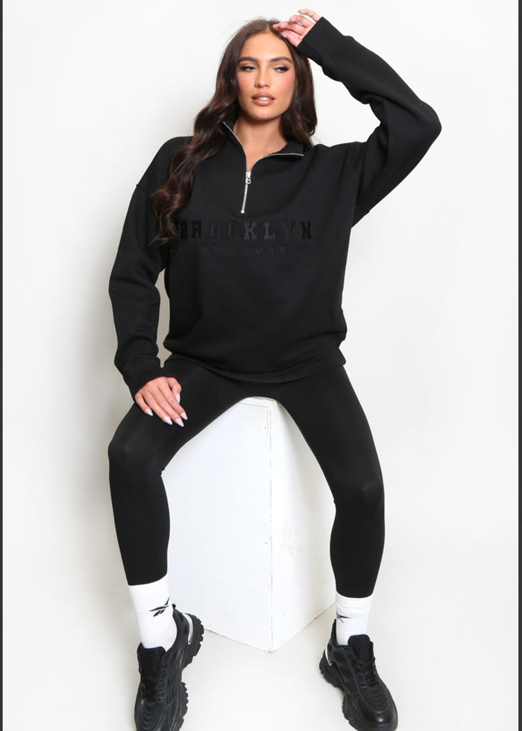 BROOKLYN | black Brooklyn half zip sweatshirt