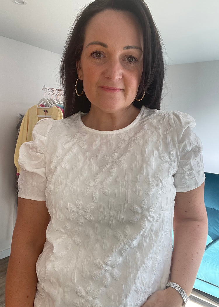 NORA | white flower print textured top