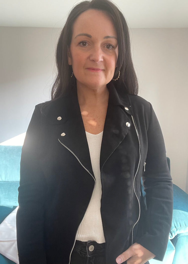 ELLA | black faux suede biker jacket