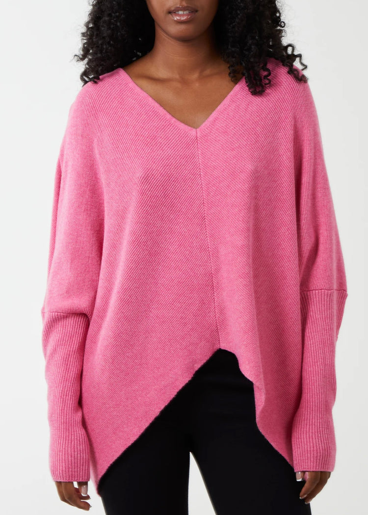 JOANIE | pink super soft knitted v-neck jumper