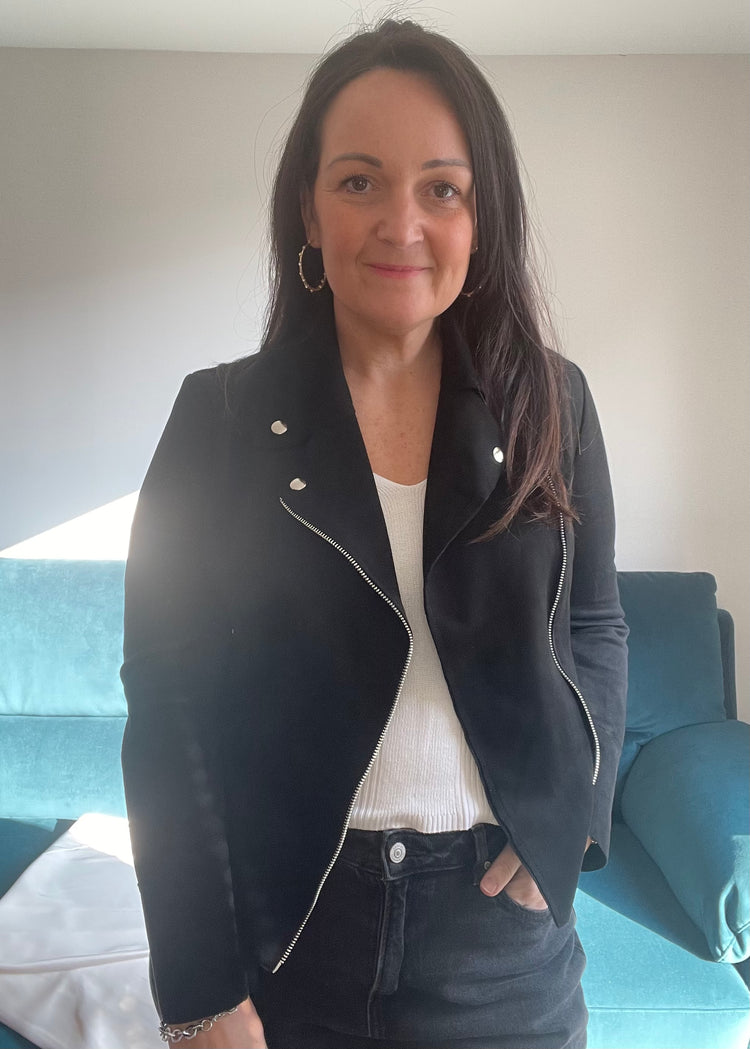 ELLA | black faux suede biker jacket