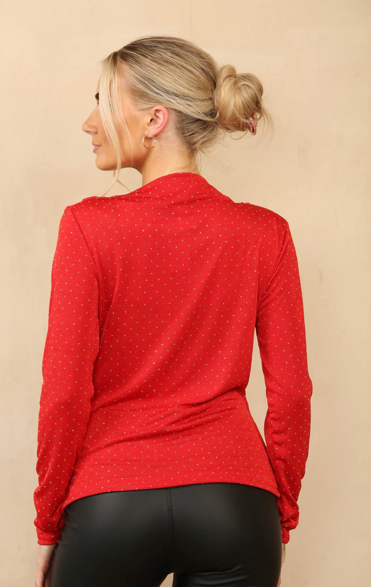 LYLA | red diamanté embellished long sleeve top
